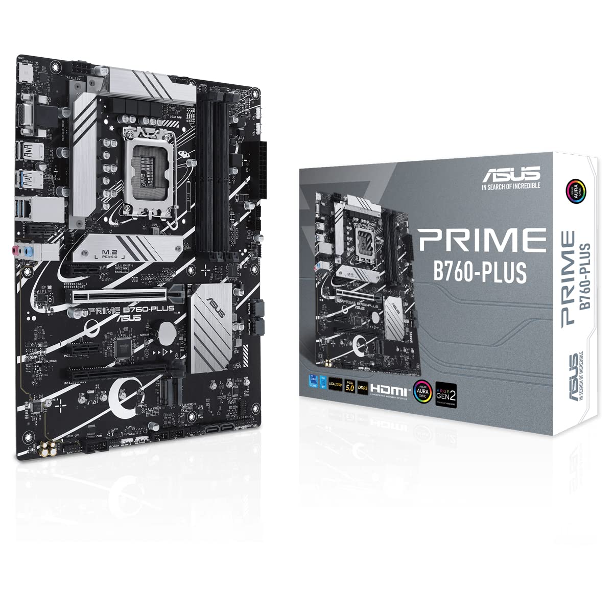 ASUS PRIME B760-PLUS - Placa base ATX Intel B760 (LGA 1700), PCIe 5.0, 3x PCIe 4.0 M.2, DDR5, 2.5Gb Ethernet, SATA 6 Gbps, USB 3.2 Gen 2x2 tipo C, USB 3.2 Gen 1 tipo C, Thunderbolt (USB), Aura Sync