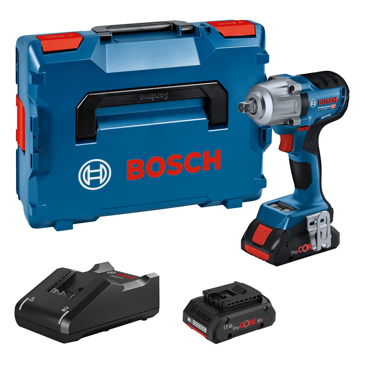 Bosch Professional 18V System GDS 18V-450 PC - Atornillador de impacto a batería (450 Nm, arranque 800 Nm, Connectivity, 2 baterías ProCORE 4.0 Ah, en L-BOXX)