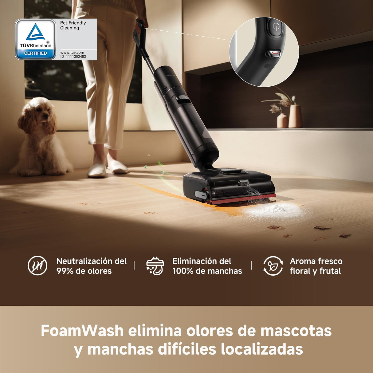 DREAME H15 Pro FoamWash Aspirador en Seco y Húmedo, Lavado con Espuma Focalizado, Solución de Limpieza con Proporción Inteligente, Brazo Robótico con IA 2.0, TangleCut 2.0, Lavado a 100 °C