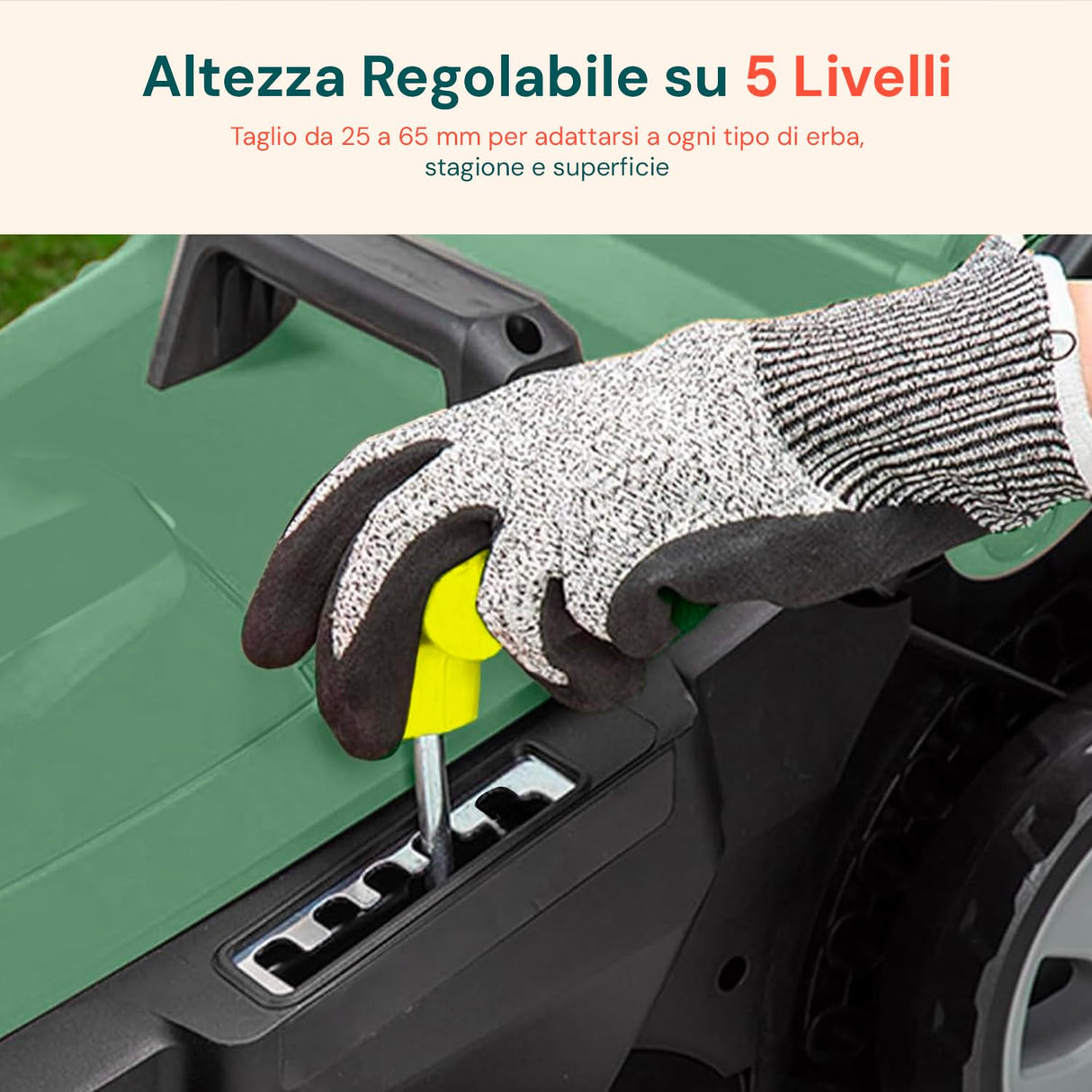 Cortacésped eléctrico de inducción – Cortacésped Ajustable, 5 Alturas de Corte, diámetro de Corte 380 mm, Velocidad 3000 RPM, 1600 W, 230 V, con Cesta de Recogida 50 l, 143 x 105 x 55 cm