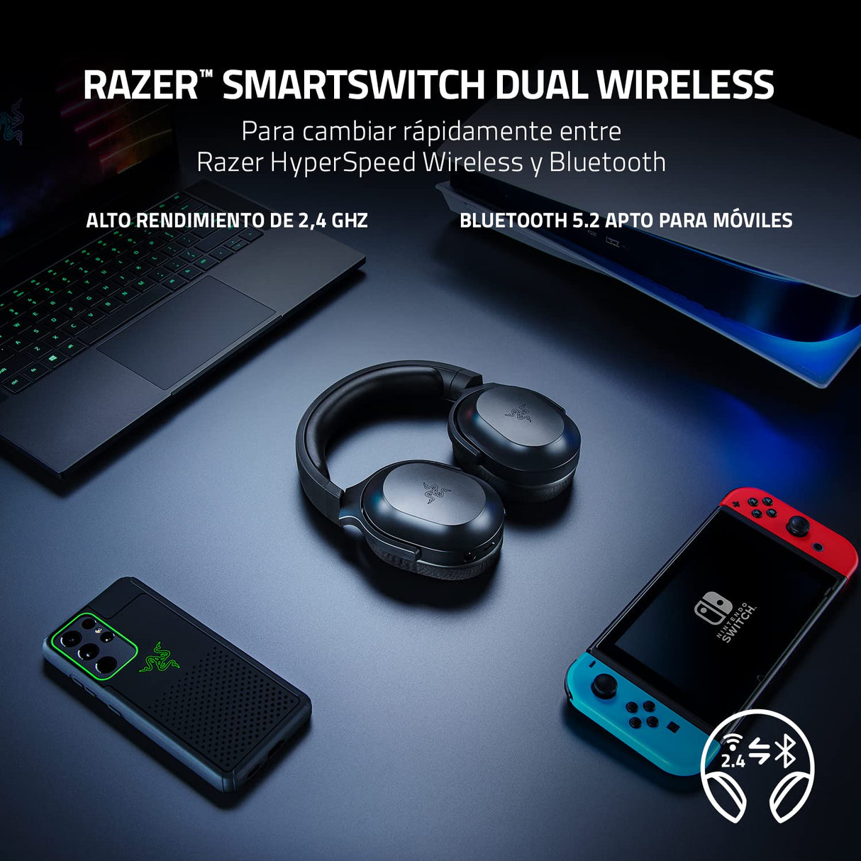 Razer Barracuda X - Auriculares Inalámbricos Multiplataforma para Juegos y Móviles, SmartSwitch Dual Wireless, Diseño Ergonómico de 250 g, TriForce 40mm, Micrófono Cardioide, Negro