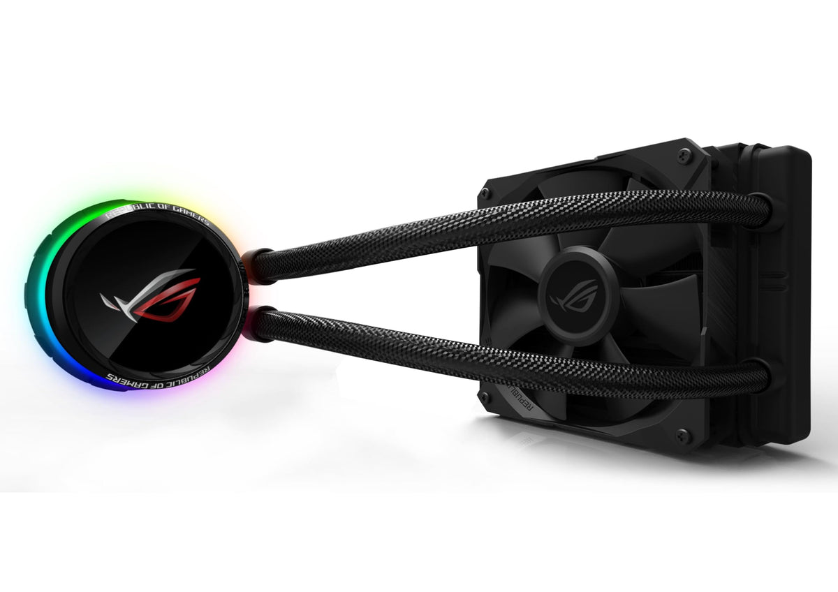 ASUS ROG RYUO 120 - Sistema de refrigeración líquida de CPU, con Oled de color, AURA Sync RGB, tubo de goma reforzado de 38 cm, ventilador optimizado