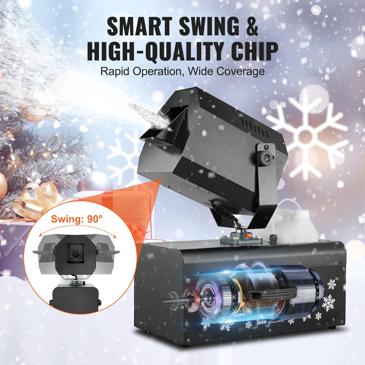 VEVOR 2000 W Máquina de Fabricar Nieve de 450 x 27 x 300 mm Máquina para Hacer Copos de Nieve con Control Remoto Inalámbrico y Cable, Tanque de 5 L para Interiores para Fiestas Navideñas, Bodas