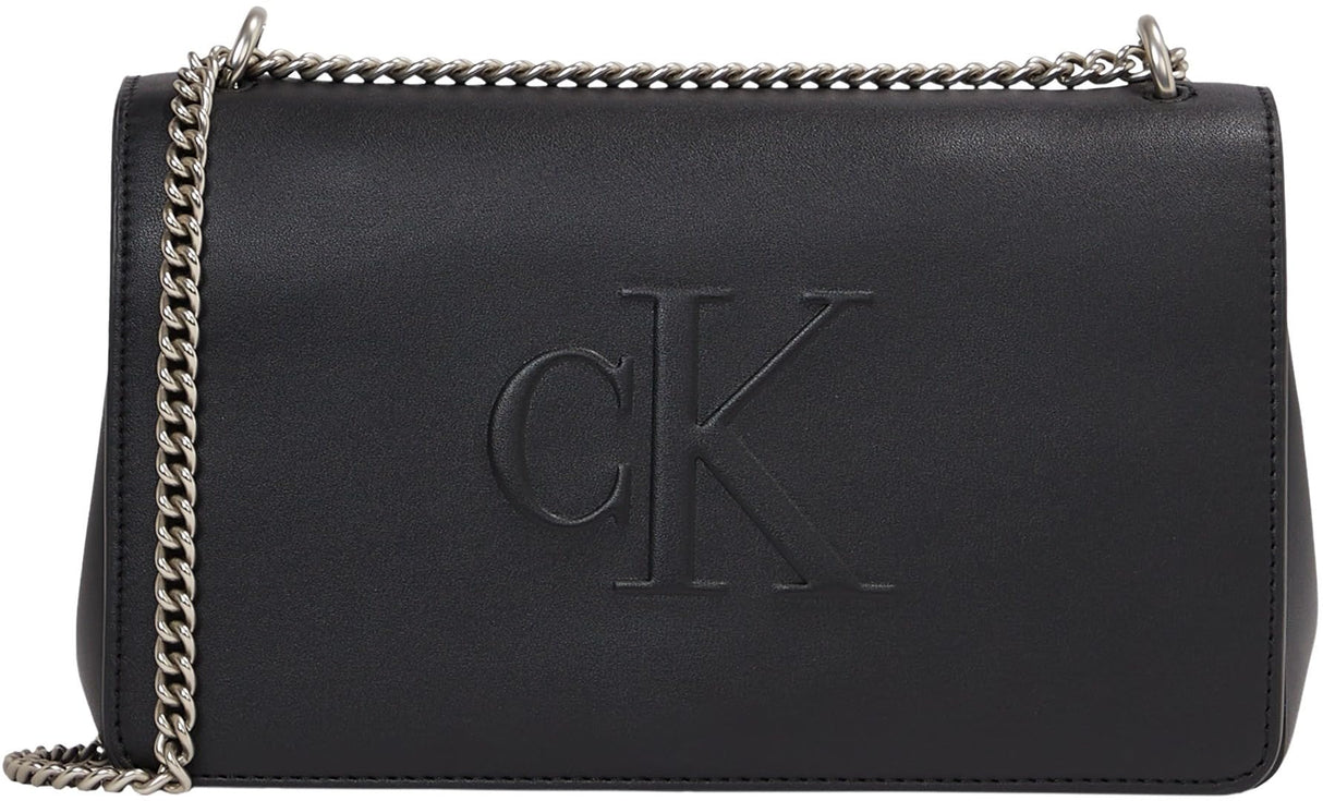 Calvin Klein Bolso bandolera Mujer Sculpted Flap con cadena, Negro (Black), Talla Única