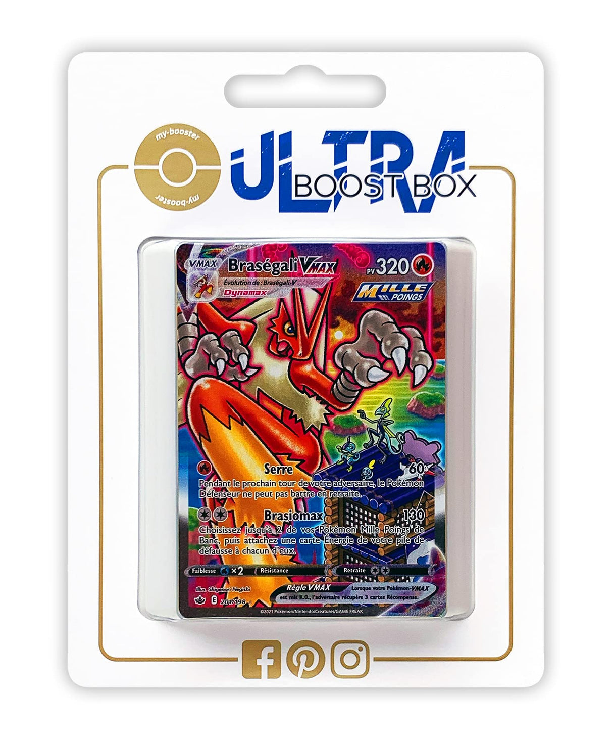 Braségali VMAX (Blaziken VMAX) 201/198 Golpe Fluido Alternativo Pokémon Gallery Secreta - Ultraboost X Epée et Bouclier 6 Règne de Glace - Box de 10 Cartas Pokémon Francés