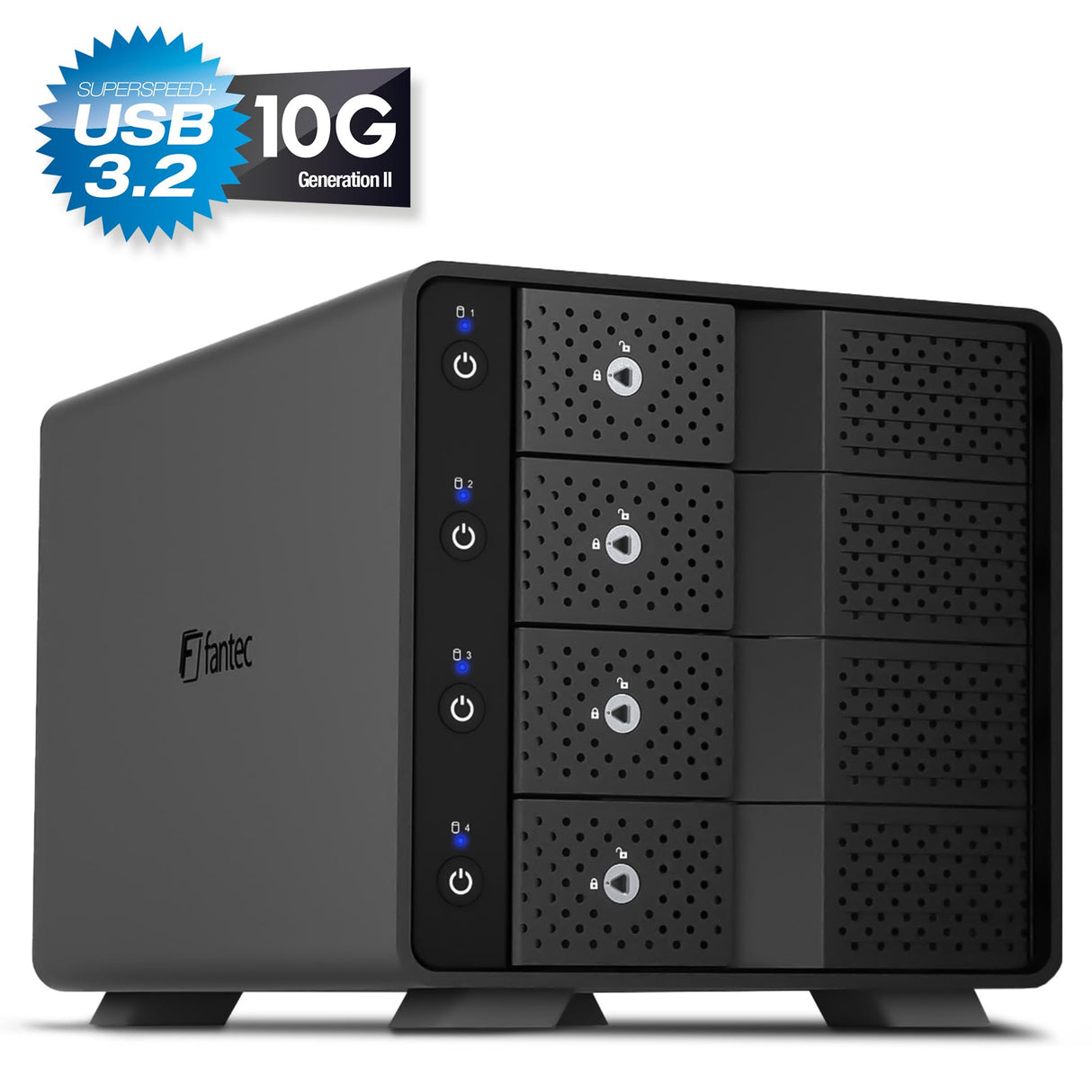 FANTEC 4X USB3.2 Gen2 Hard Disk Docking Station for 4X SATA 3.5/2.5 Inch SSDs and HDDs, Transfer Rates up to 10Gbit/Sec, no Tools Required, 2X USB Cable. Aluminum Enclosure Black