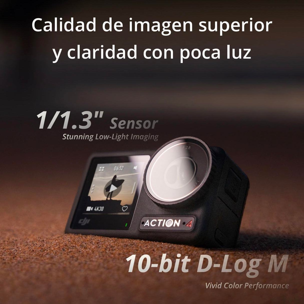 DJI Osmo Action 4 Pack Estándar: cámara de acción sumergible 4K/120 fps con un sensor de 1/1.3 pulgadas, gran rendimiento con poca luz, color D-Log M de 10 bits, batería duradera de 1770 mAh