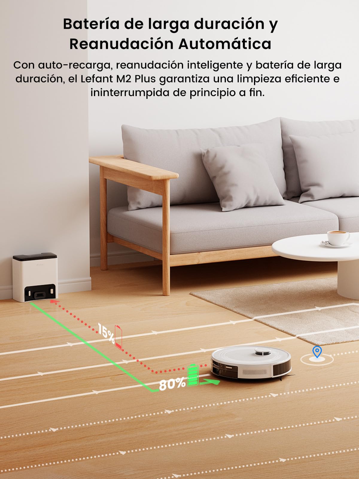 LEFANT M2 Plus Robot Aspirador y Fregasuelos, 6000Pa con Estación de Vaciado Automático, Navegación Láser con Mapeo, Evitación de Obstáculos PSD, 140min Autonomía, Ideal para Pelos de Mascotas
