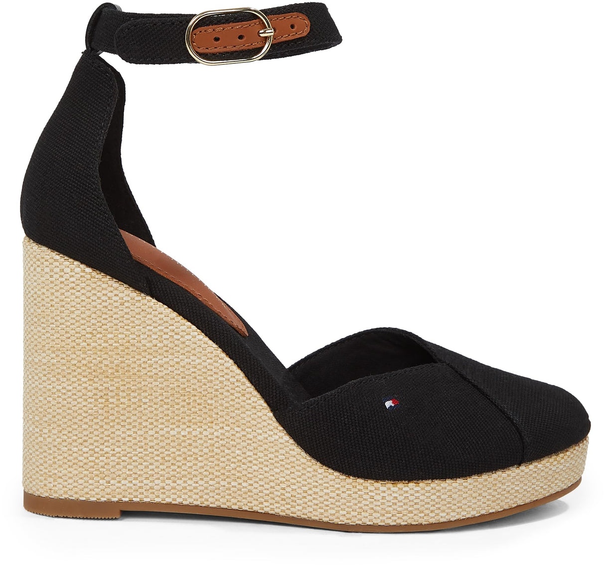Tommy Hilfiger Alpargatas de cuña Mujer Flag Closed Toe con Correa de Tobillo, Negro (Black), 38