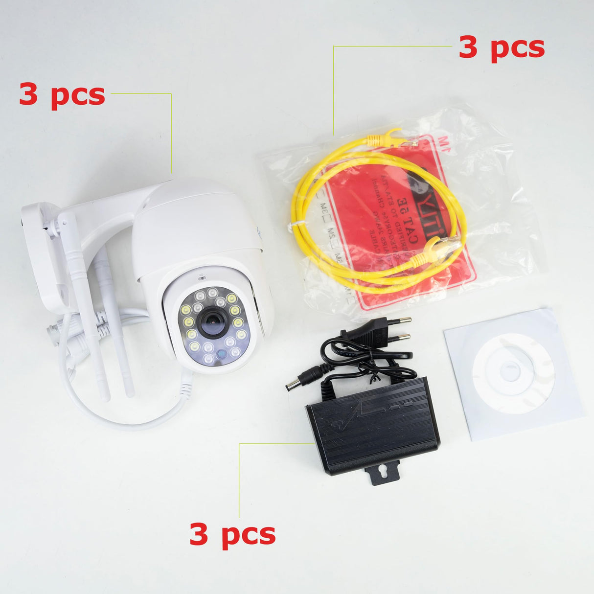 PNI Kit de 3 Piezas IP440 WiFi PTZ cámara de videovigilancia inalámbrica, 4MP, Zoom Digital, Ranura Micro SD, autónoma, Alarma de detección de Movimiento, Seguimiento de Movimiento
