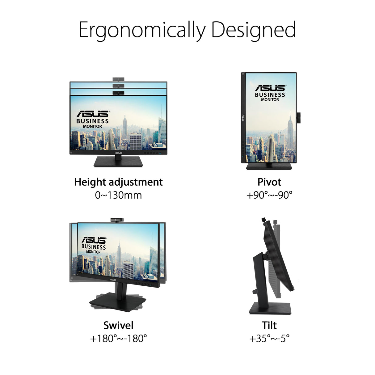 ASUS BE24EQSK - Monitor Profesional de 23.8" FullHD (1920x1080, IPS, 16:9, HDMI, Display Port, 60 Hz, 5 ms, Altavoces 2W x2, cámara Web 2.0M, antiparpadeo, luz Azul de Baja Intensidad), Negro