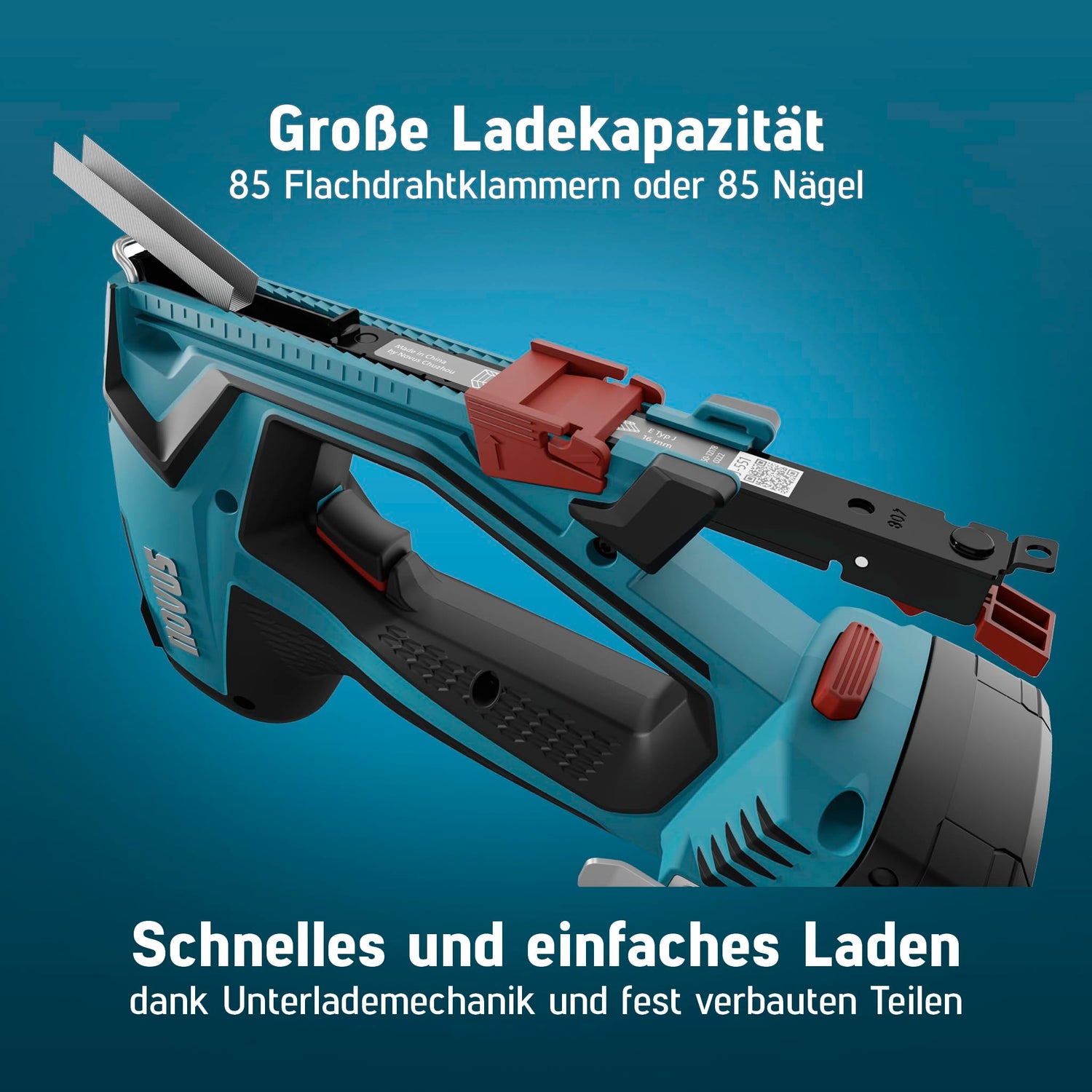 NOVUS TOOLS Juego de grapadora de batería J-551 con 9.800 grapas, para grapas de alambre plano de 6-14 mm y clavos de 16 mm, compatible con batería CAS de iones de litio de 18 V, sin batería ni