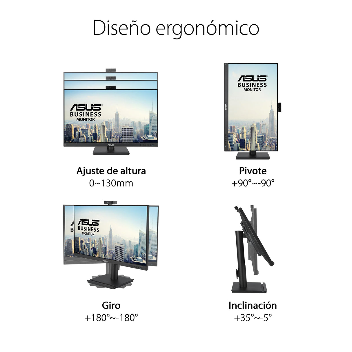 ASUS BE249QFK - Monitor para videoconferencias de 24", Full HD, IPS, 100 Hz, sin Marco, cámara Full HD, ergonómico, HDMI, Eye Care, Baja luz Azul, antiparpadeo, Montaje en Pared, sostenibilidad