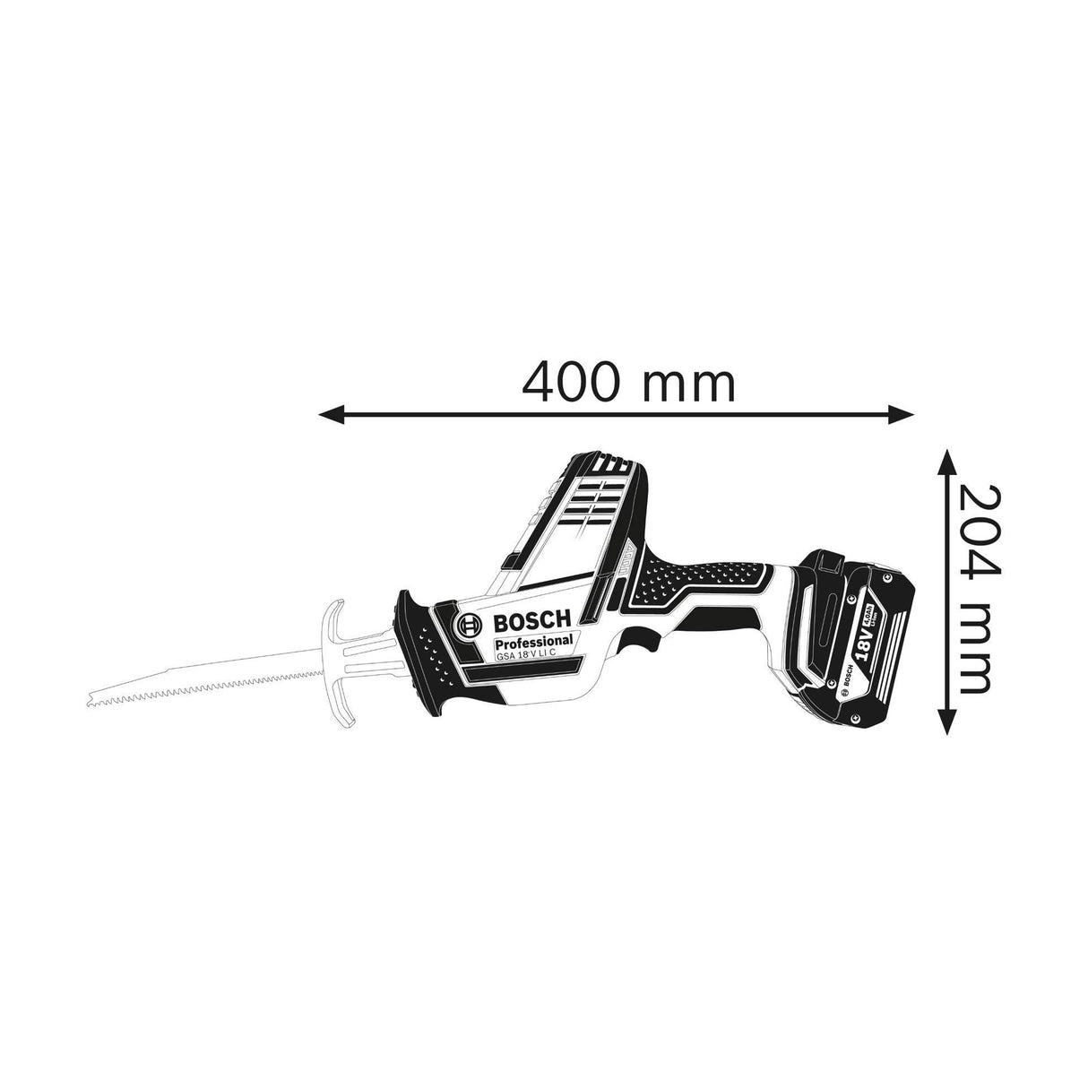 Bosch Professional 18V System GSA 18 V-LI C - Sierra sable a batería (0 - 3050 cpm, profundidad de corte 200 mm, sin batería, en L-BOXX)