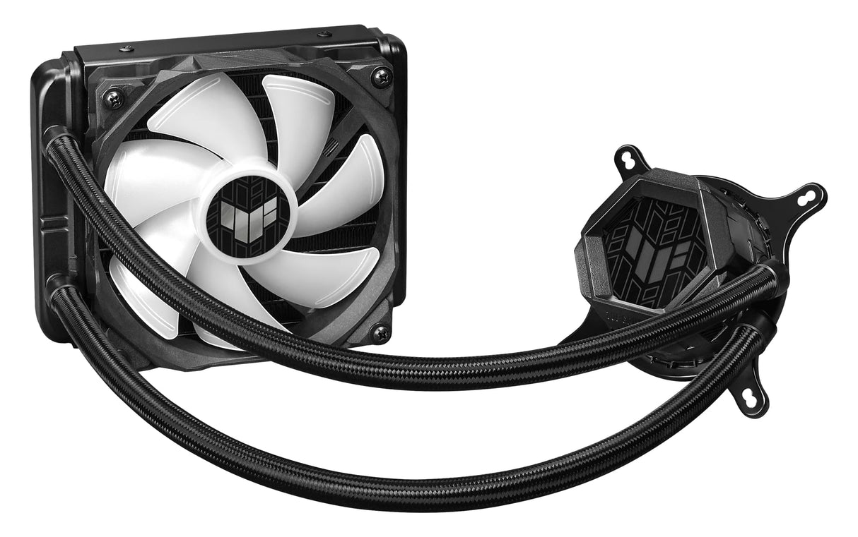 ASUS TUF Gaming LC 120 ARGB Disipador de líquido todo en uno, ventilador TUF Gaming de 120 mm, iluminación ARGB, LGA 1700 y AMD AM4, Bracket AM5 incluido, negro