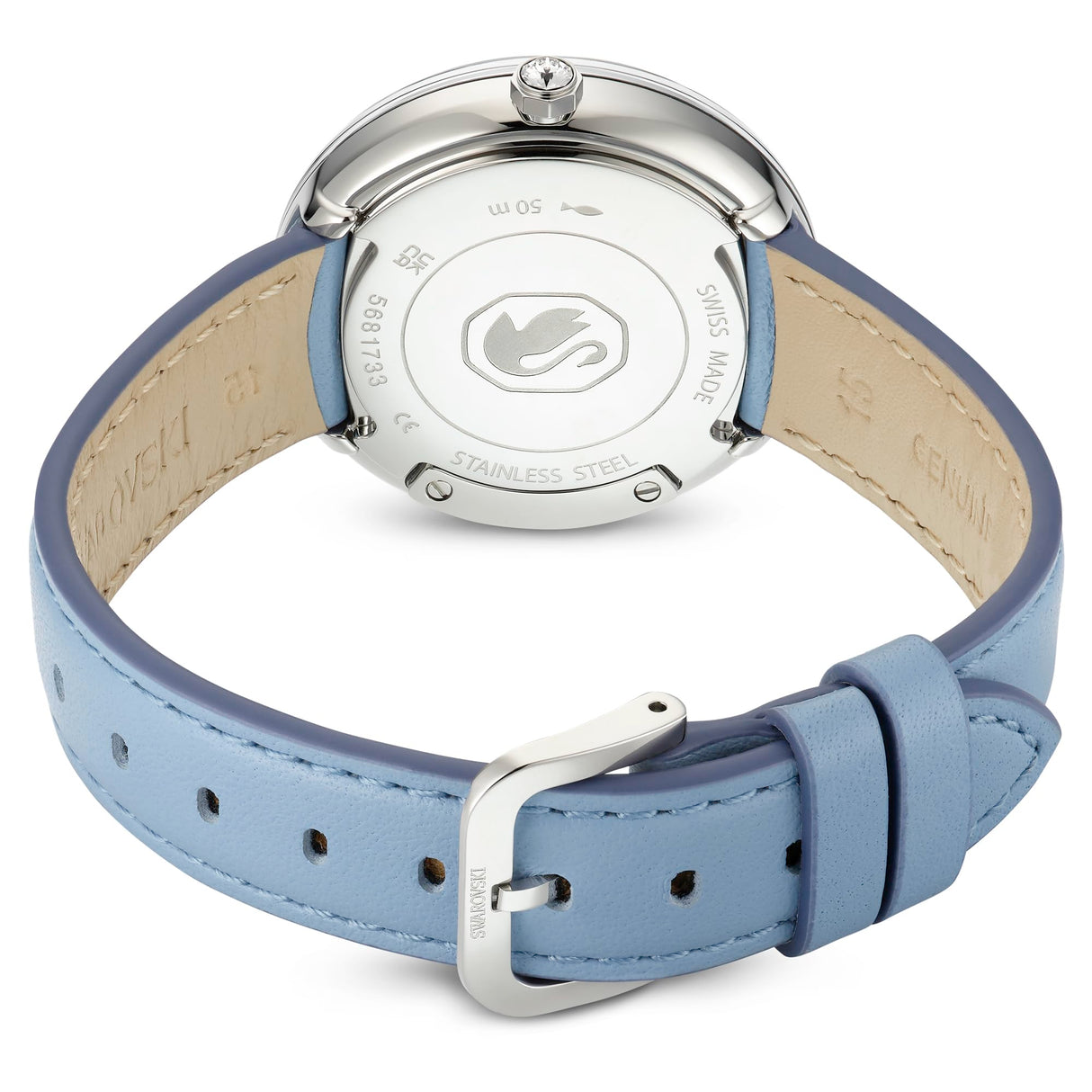 Swarovski Reloj Crystalline Lustre, Fabricación Suiza, Correa de Piel, Azul, Acero Inoxidable
