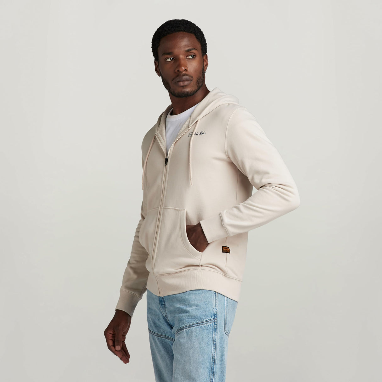 G-Star para Hombre Sudadera Back Graphic Zip Through Hooded, Beige (Whitebait D24769-D562-1603), XXL