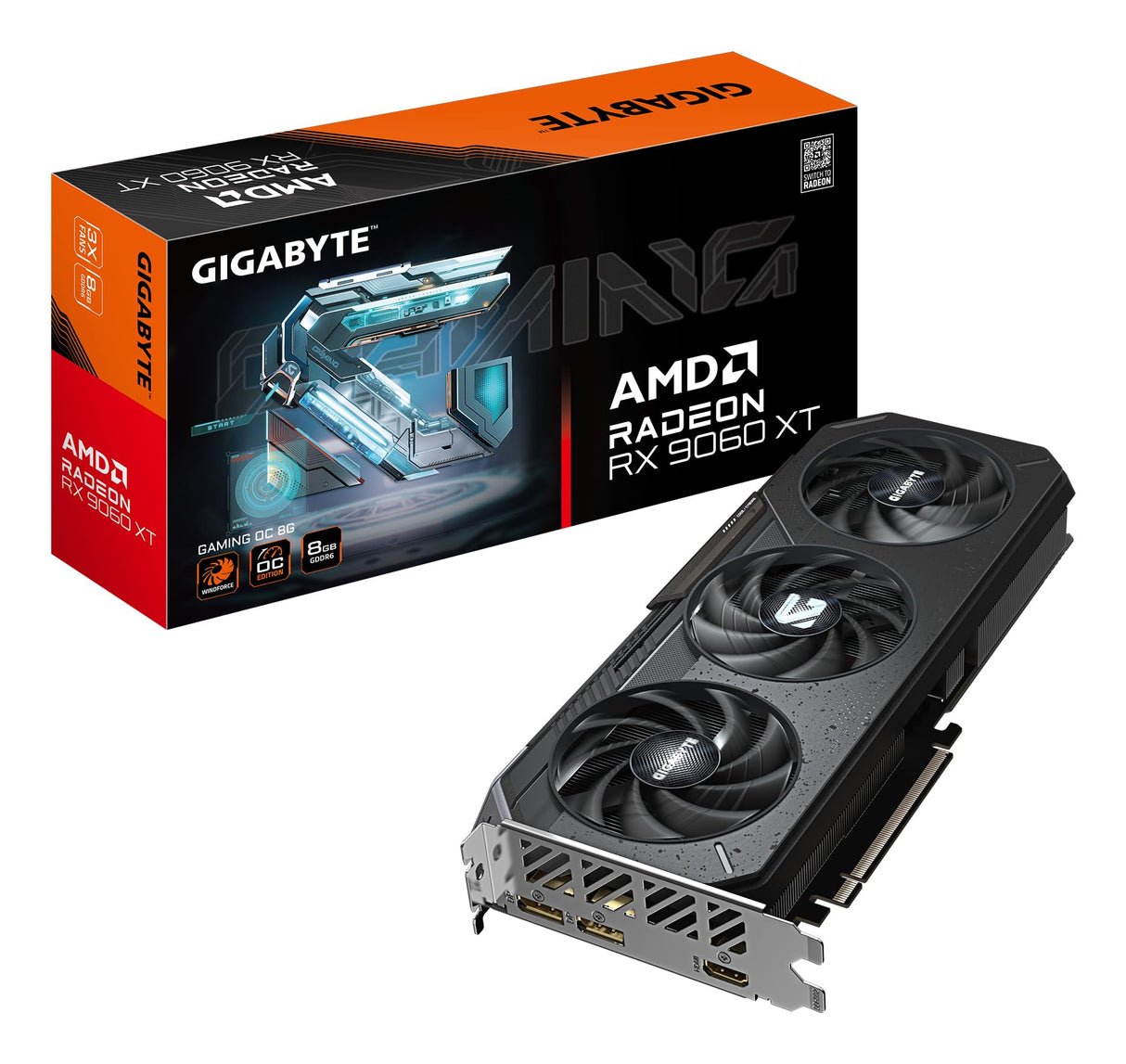 Gigabyte Radeon RX 9060 XT Gaming OC 8G Tarjeta Gráfica - 8GB GDDR6, 128bit, PCI-E 5.0, 3320 MHz Frecuencia del núcleo, 2 x DisplayPort, 1 x HDMI, GV-R9060XTGAMING OC-8GD