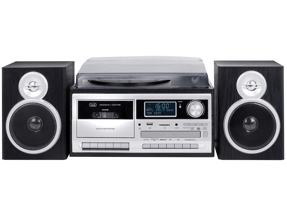 TREVI TT 1072 Dab - Sistema Tocadiscos Estéreo Bluetooth con Receptor Digital Dab/Dab+, Función Encoding, Reproductor MP3, CD, USB, Aux-In, SD, Músicacassette, Negro
