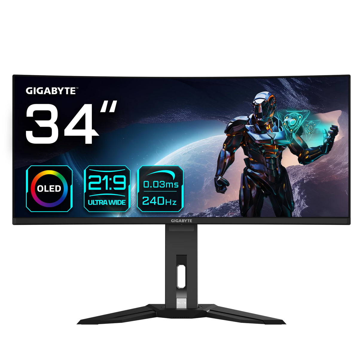 Gigabyte Monitor de Juegos Curvo OLED WQHD MO34WQC2 de 34" - 3440 x 1440, 240Hz, 0.03ms, KVM, 250 CD/m², FreeSync Premium Pro, DisplayHDR True Black 400, HDMI 2.1, Displayport 1.4