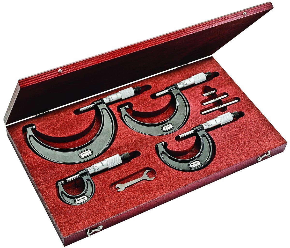 Starrett SV436.1MBXRLZ® 436.1 Series - Juego de micrometro exterior, tope de carraca, tuerca de bloqueo, carburo caras, rango de 0 a 100 mm, graduación de 0,001 mm