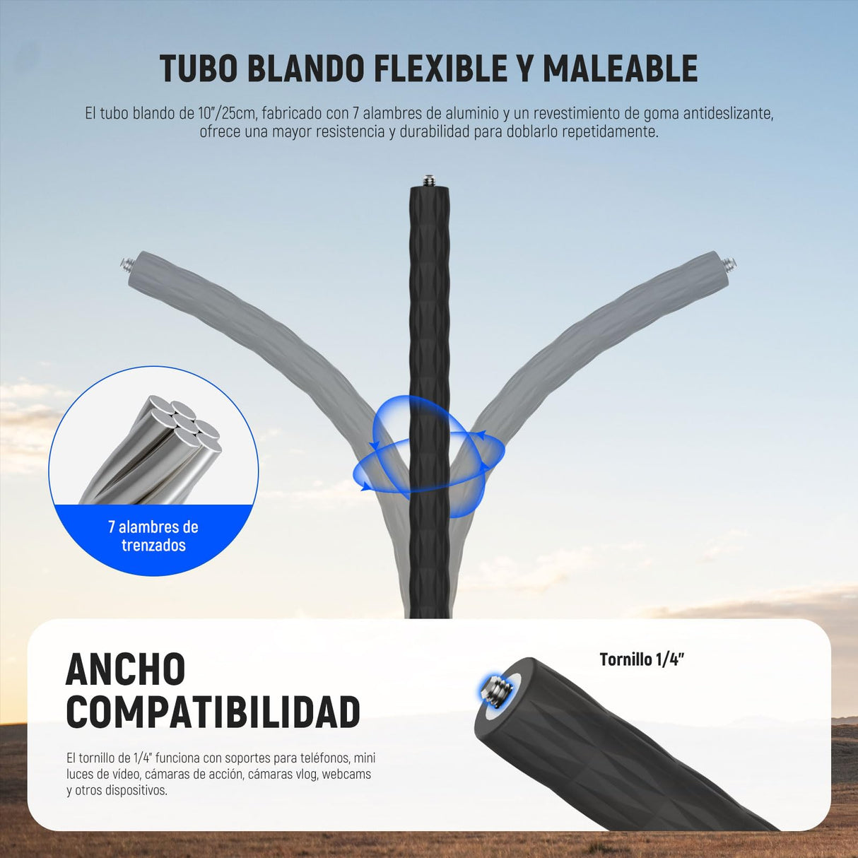 NEEWER Action Cam Mount Kit con Super Clamp Tubo Suave Adaptador Cámara Acción Soporte Móvil Ajustable para Superficies Planas/Redondas Compatible con GoPro Insta360 DJI Action Camera Smartphone GP-26