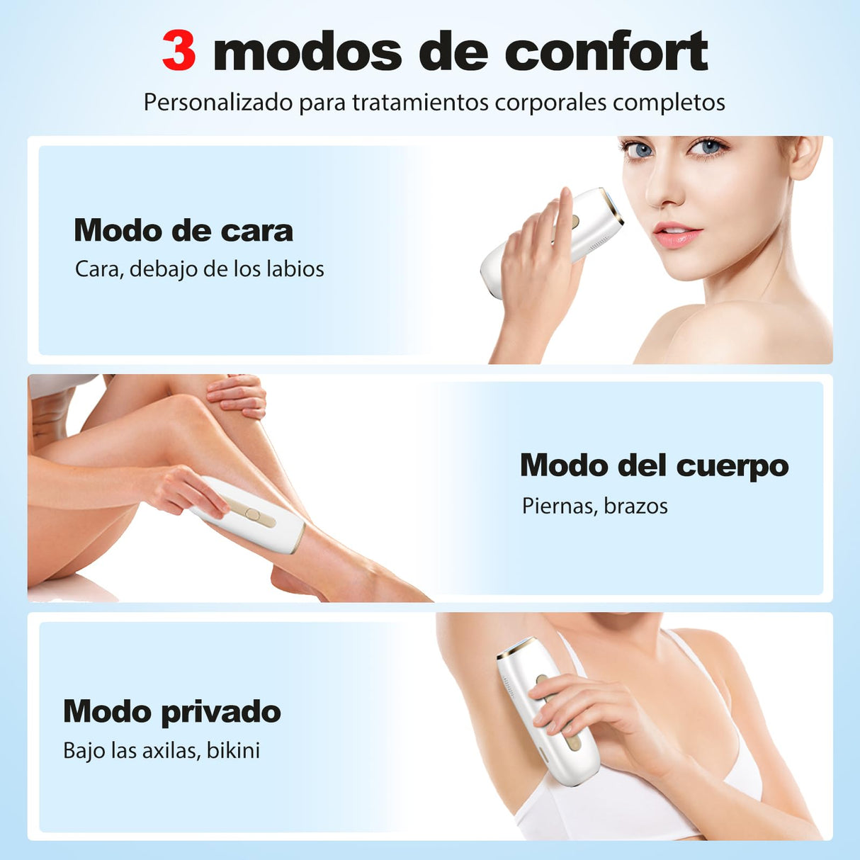 AraSyleon IPL depiladora luz pulsada, refrigeración zafiro sin dolor, depiladora luz pulsada, 1200 nm depiladora láser, 3 modos de ajuste de 5 velocidades, Ideal para Cuerpo y Rostro