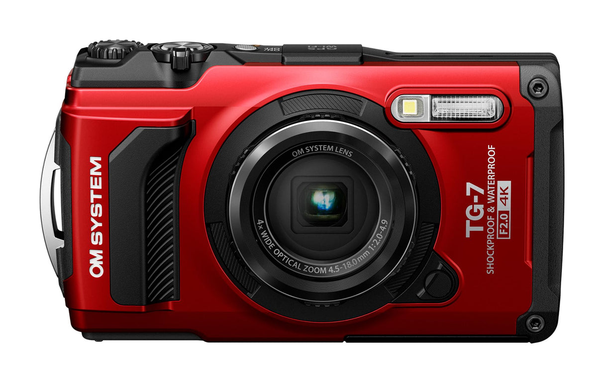 OM System Tough TG-7 Cámara subacuática roja, Impermeable, a Prueba de congelación, Alta resolución Brillante, Video 4K 44x Macro Disparo