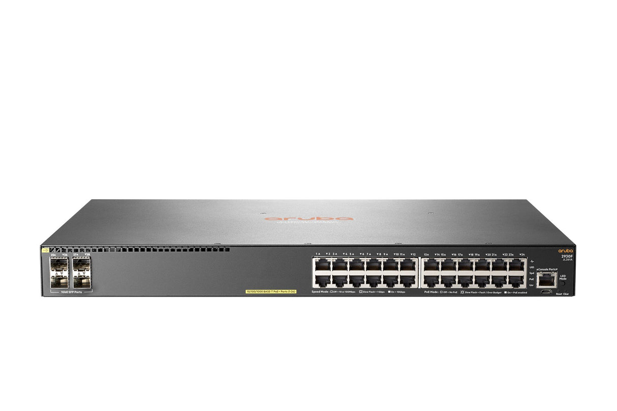 Hewlett Packard Enterprise Aruba 2930F 24G PoE+ 4SFP Gestionado L3 Gigabit Ethernet (10/100/1000) Gris 1U Energía sobre Ethernet (PoE) - Switch de red (Gestionado, L3, Gigabit Ethernet (10/100/1000), Energía sobre Ethernet (PoE), Montaje en rack, 1U)