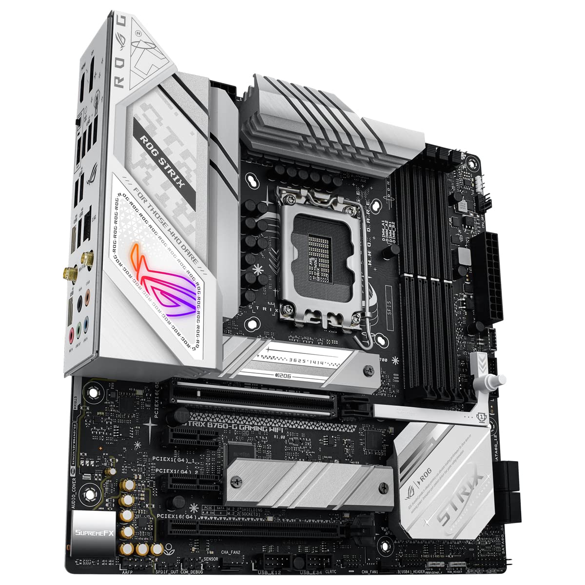 ROG Strix B760-G Gaming WiFi - Placa Base Intel B760 (LGA 1700) mATX Blanco con 12+1 DrMos, DDR5, PCIe 5.0, Q-Release, 2X PCIe 4.0 M.2, WiFi 6E, Ethernet 2,5G, USB 3.2 Gen 2x2 Tipo C, Aura Sync