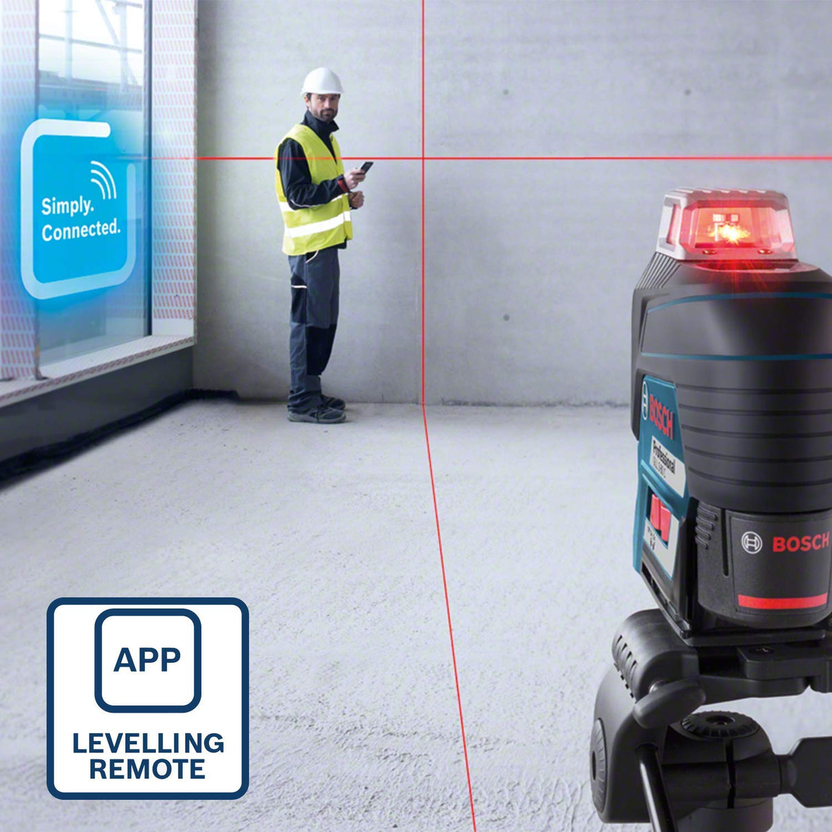 Bosch Professional Sistema 12V Nivel Láser GLL 3-80 C (1 batería 12V + cargador, láser rojo, interior, conexión Bluetooth, alcance hasta 30 m, receptor LR7, soporte universal BM1, en L-BOXX)