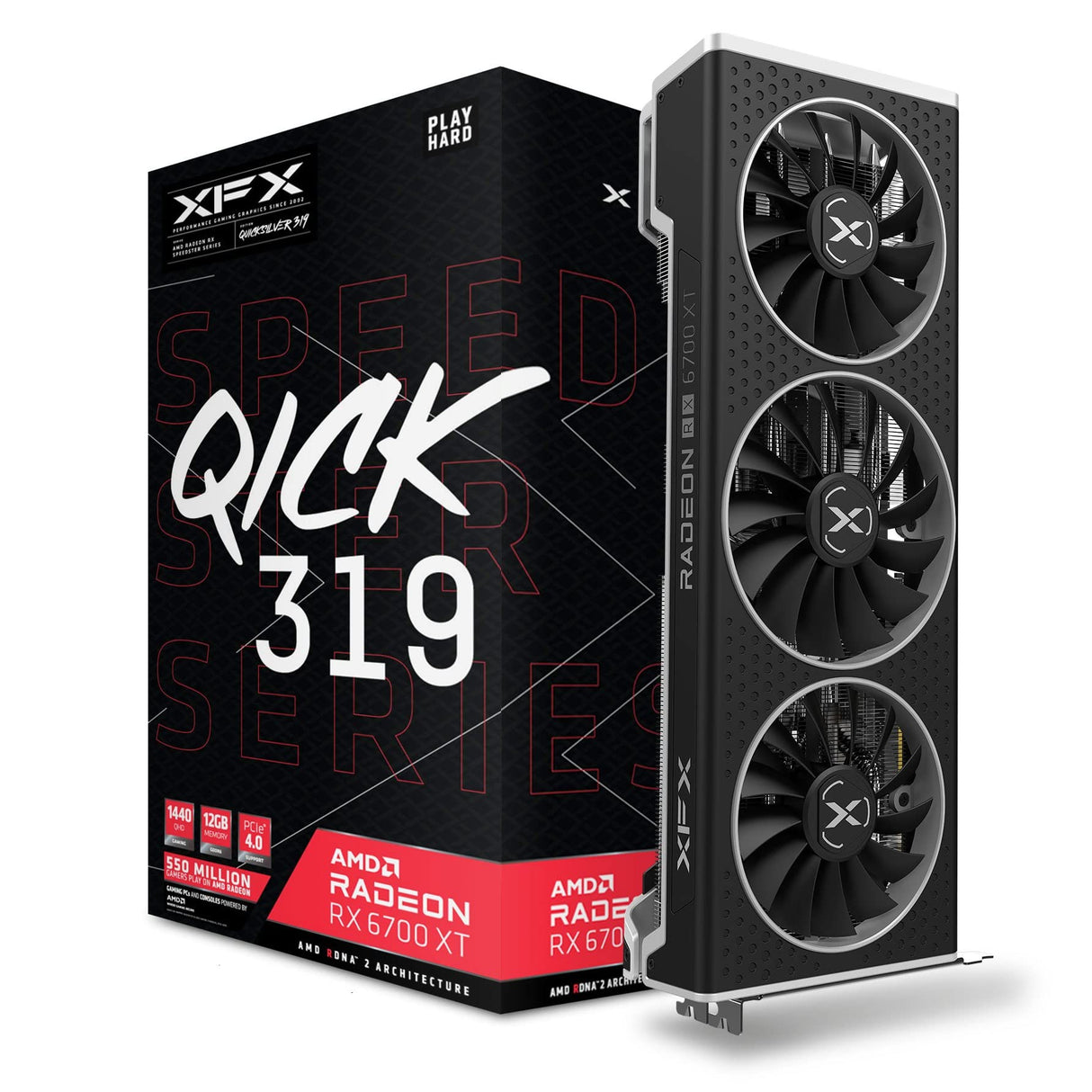 XFX Speedster QICK319 AMD Radeon RX 6700 XT - Tarjeta gráfica para Juegos (12 GB, GDDR6, HDMI 3xDP, AMD RDNA 2 RX-67XTYPBDP)