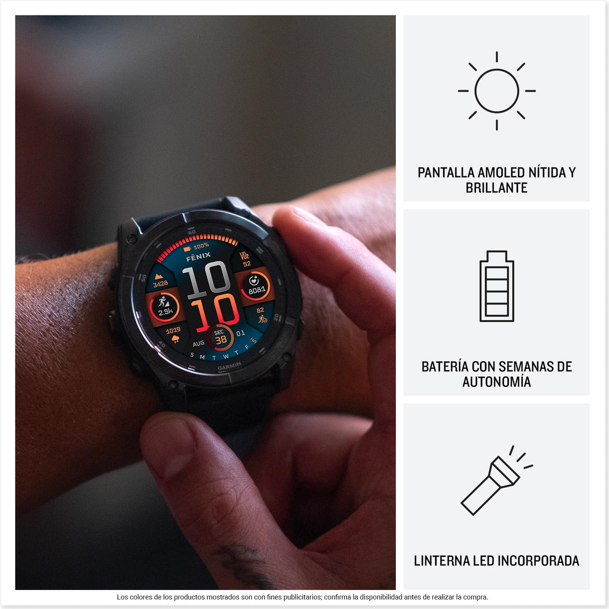 Garmin fēnix 8-47mm - Reloj de Alto Rendimiento GPS Multideporte con Pantalla táctil AMOLED, Linterna LED, Altavoz y micrófono Integrados, Mapas y hasta 16 días de autonomía, Negro