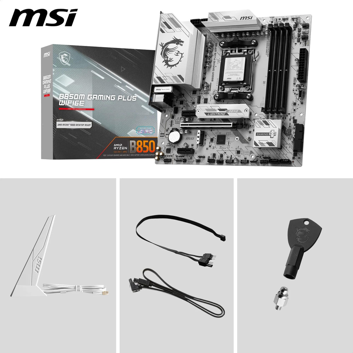 MSI Placa Base B850M Gaming Plus WIFI6E, mATX. Soporta procesadores AMD Ryzen 9000/8000/7000, AM5 - DDR5 Memory Boost 8200+ MT/s (OC), PCIe 4.0 x16, M.2 Gen5, Wi-Fi 6E, 2.5G LAN