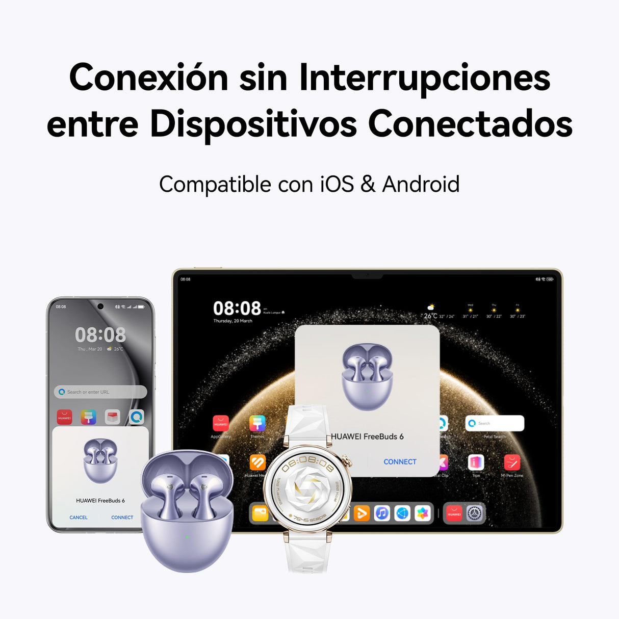 HUAWEI FreeBuds 6 Auriculares Inalámbricos, Ajustados a los Oídos, Sonido Auténtico de Doble Controlador, Llamadas Estables y Claras, Open-fit ANC, 36H Duración de la Batería, IP54, iOS&Android,Blanco