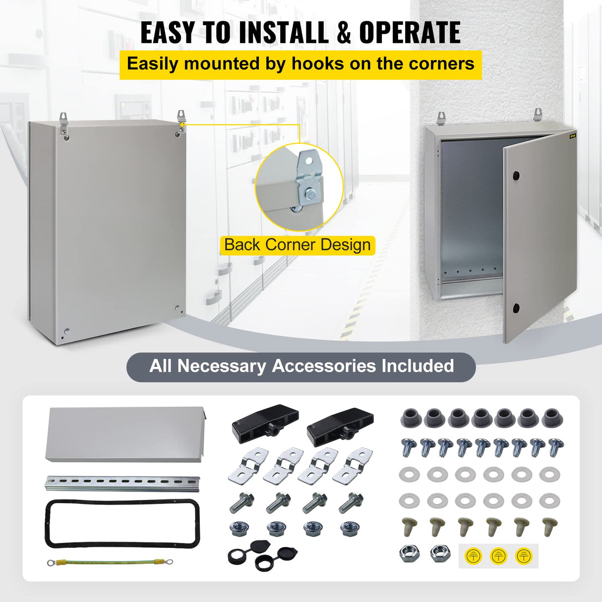 VEVOR Caja eléctrica 70 x 50 x 20 cm caja para exteriores IP65 resistente al agua y al polvo caja de conexiones con bisagras de acero al carbono laminado en frío para uso en interiores y exteriores