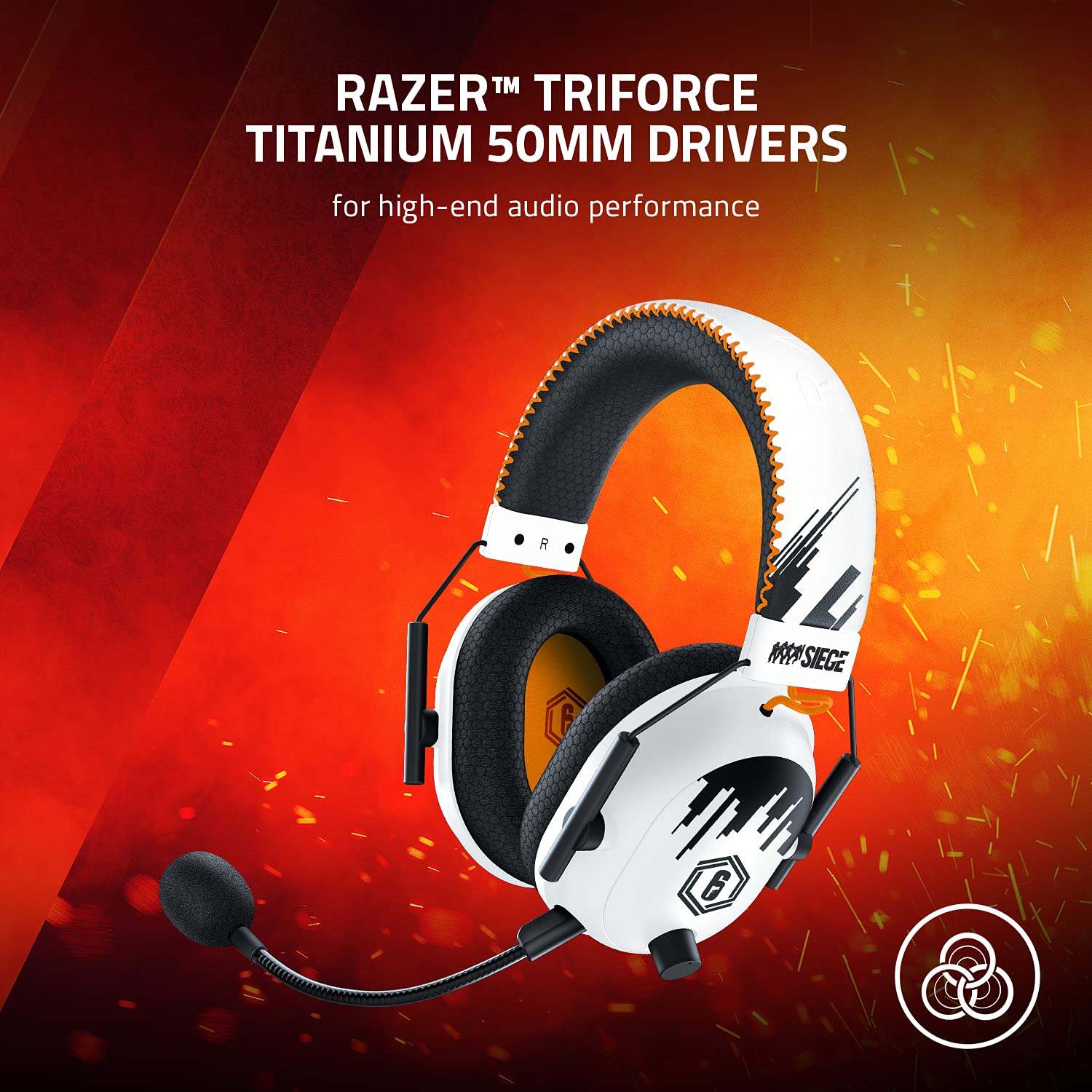 Razer BlackShark V2 Pro - Auriculares Inalámbricos para Esports (Diafragmas de Titanio de 50 mm TriForce, Micrófono Supercardioide HyperClear, Cancelación Pasiva de Ruido Avanzada) Rainbow Six Siege