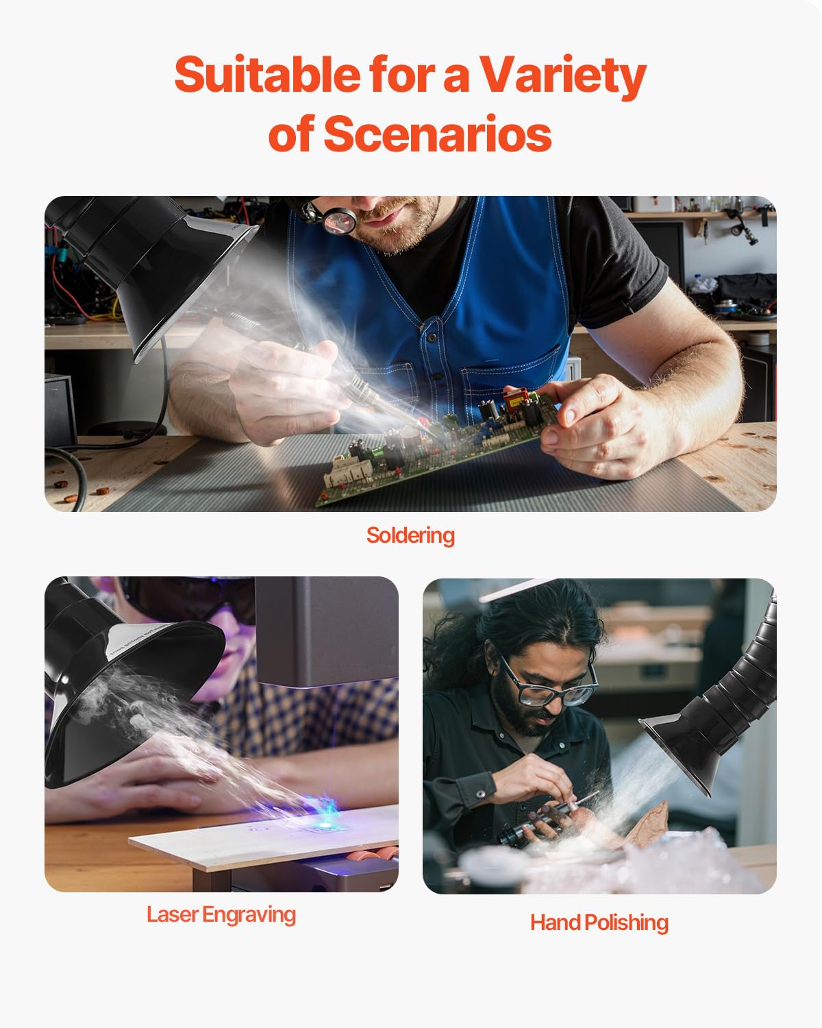 VEVOR Extractor de Humos de Soldadura 275 W con Mangueras Dobles Absorbedor de Humo de Soldadura 380 m³/h sin Escobillas con Filtros de 4 Etapas y 10 Velocidades para Soldadura, Grabado Láser