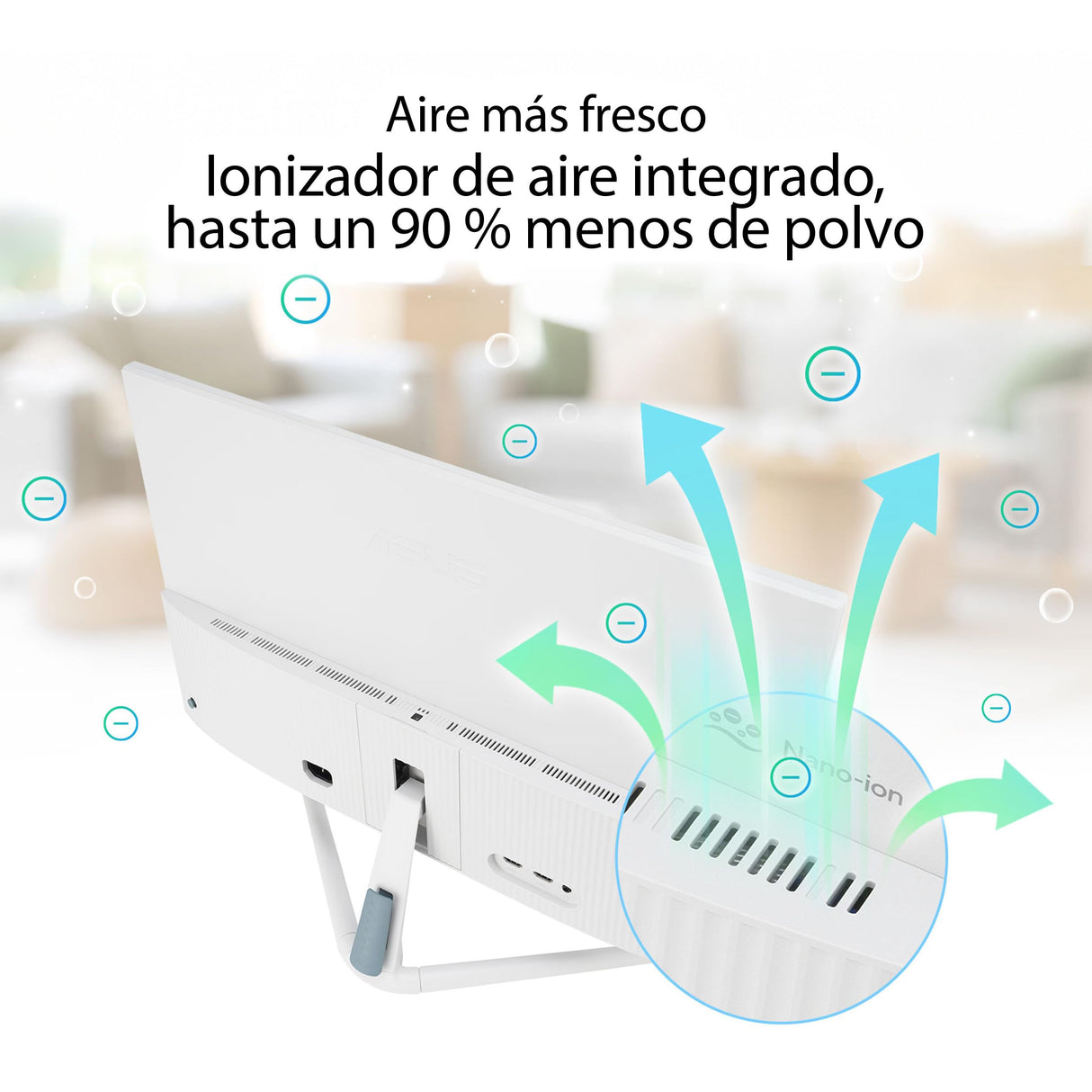 ASUS VU249HFI-W Monitor Eye Care de 24 Pulgadas, 23.8 Pulgadas visibles, Full HD 1920 x 1080, IPS, 100Hz, SmoothMotion, Adaptive Sync, ionizador de Aire, tecnología Eye Care Plus, Filtro de luz Azul