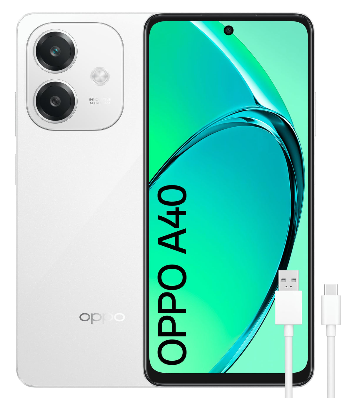 OPPO A40 - Smartphone Libre, 12GB(6GB+6GB) 128GB, Pantalla HD+ LCD 6.7", Cámara 50+2+8 MP, Android, Batería 5100mAh, Carga Rápida 45W - Blanco