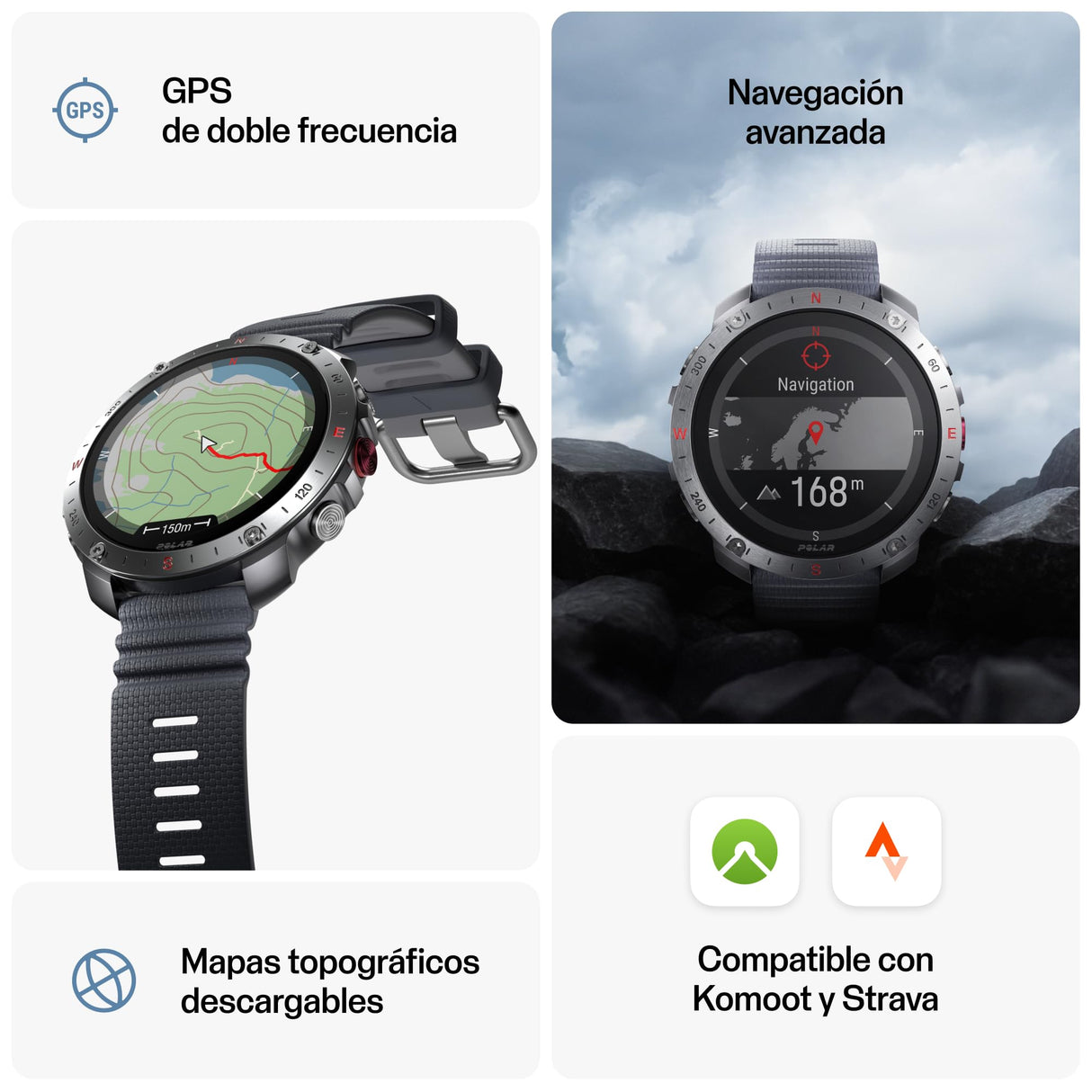 Polar Grit X2 Pro Reloj Multideporte Robusto, con GPS y Correa de Cuero Adicional, navegación Avanzada, Registro de Actividad, biosensores y monitoreo de FC