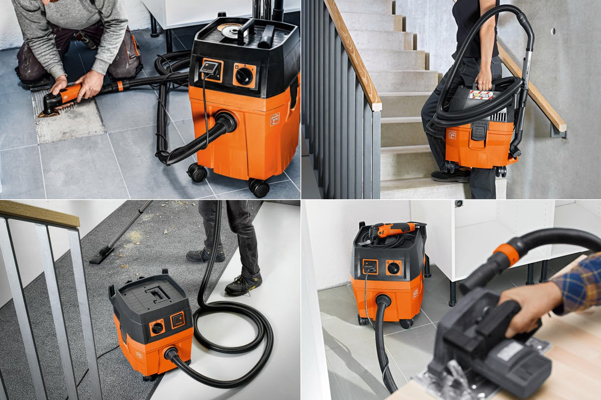 FEIN Dustex 25 L, Aspirador de obras para conexión de herramientas eléctricas, Aspirador en humédo/seco con cable de red 7,5 m, Potencia máxima de entrada 1380W. Homologación para la clase de polvo L.