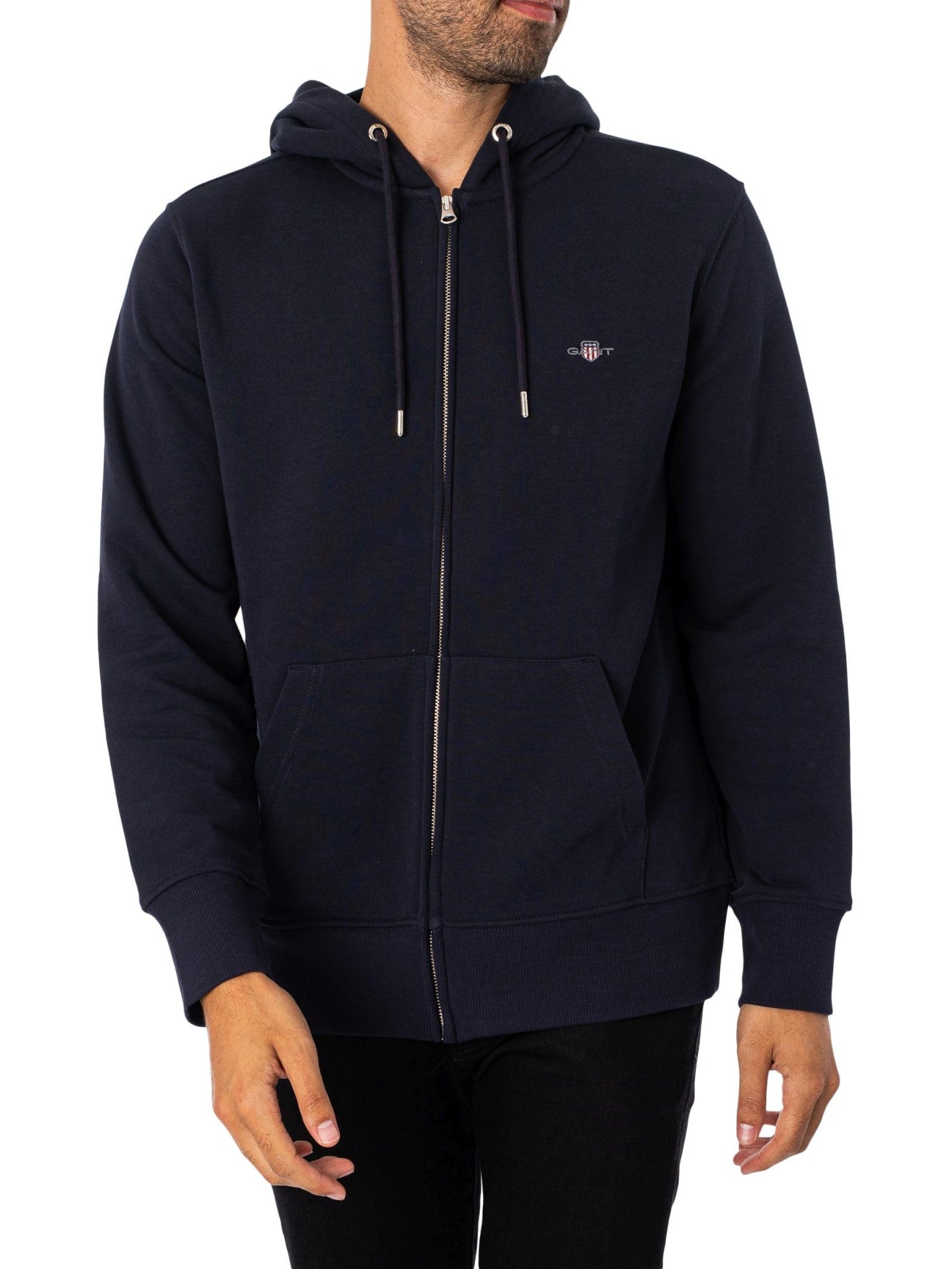 GANT Hombre Sudadera con Capucha Y Cremallera con Escudo Regular, Evening Blue, M