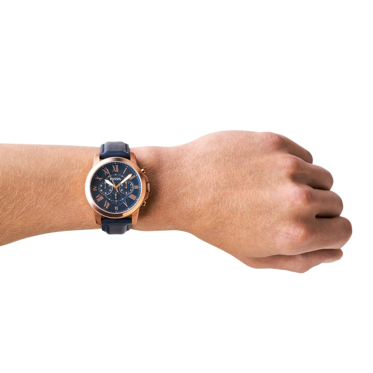 Fossil Reloj para hombre Grant, movimiento de cuarzo cronógrafo, caja de acero rosa dorado de 44 mm con correa de piel auténtica, FS4835