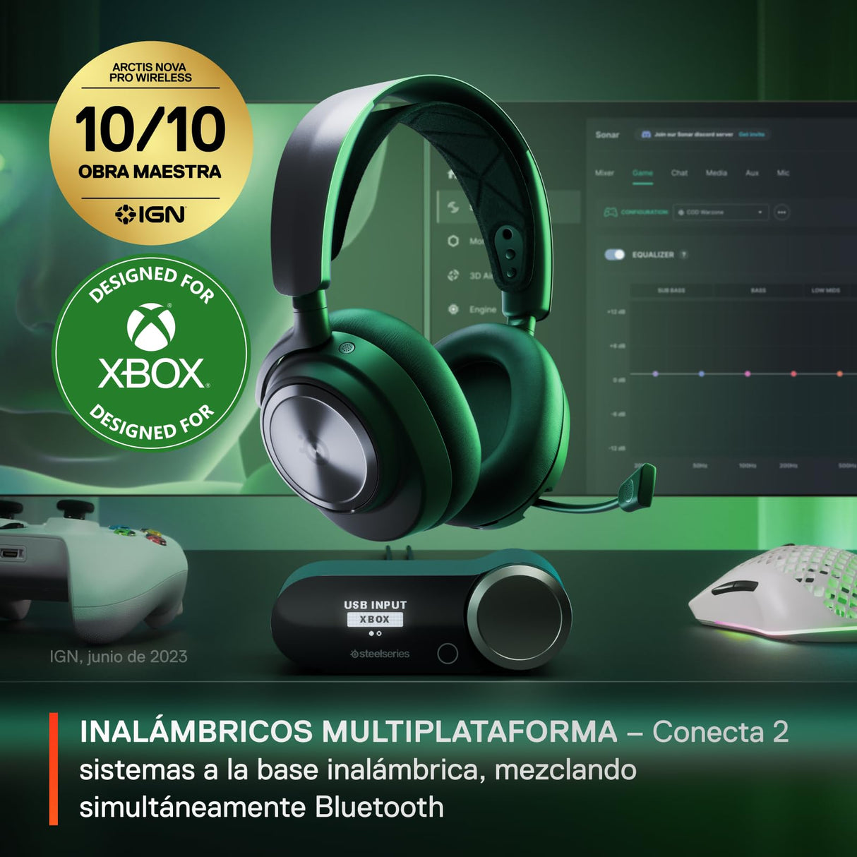 SteelSeries Arctis Nova Pro Wireless X - auriculares gaming multisistema Xbox - Controladores magnéticos de neodimio - Cancelación de ruido - Infinity Power System - Xbox, PC, PS5, PS4, Switch, móvil