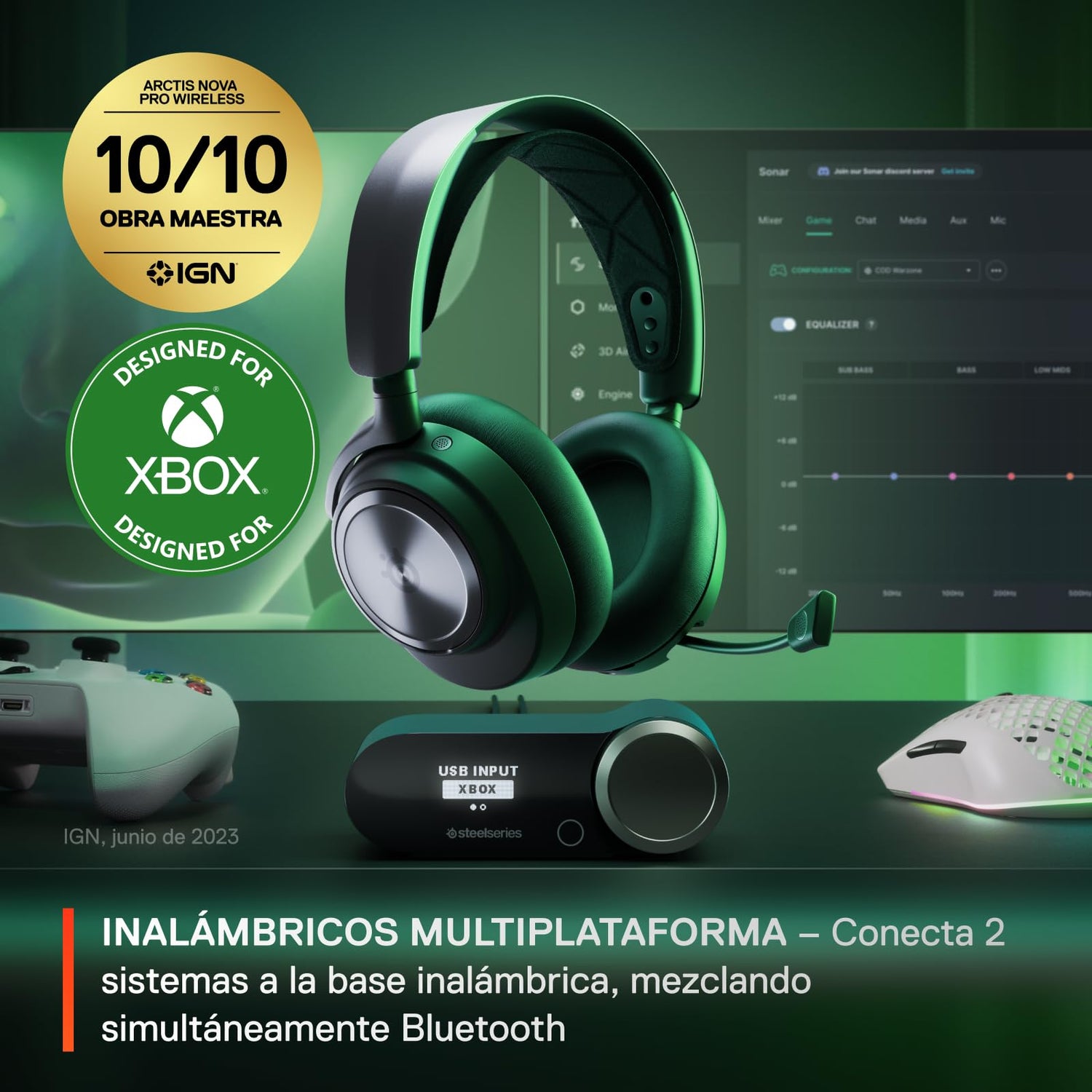SteelSeries Arctis Nova Pro Wireless X - auriculares gaming multisistema Xbox - Controladores magnéticos de neodimio - Cancelación de ruido - Infinity Power System - Xbox, PC, PS5, PS4, Switch, móvil