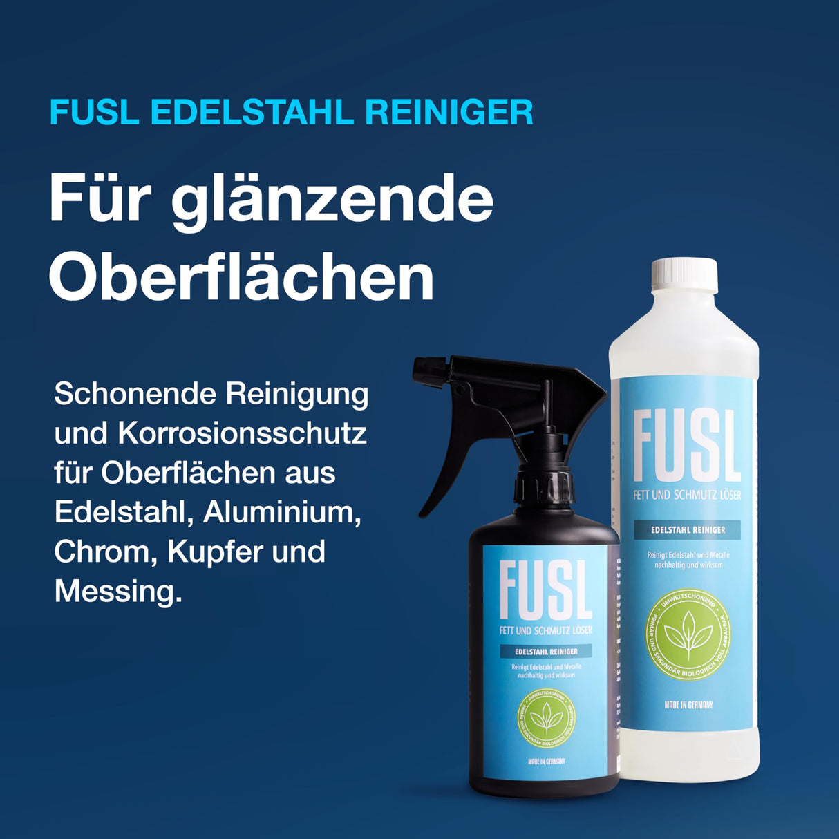 FUSL Limpiador de acero inoxidable 1 L – para parrilla/horno/superficies de cocina – Limpiador de acero inoxidable eficaz contra la grasa y la suciedad – Limpiador de acero inoxidable para cocina sin