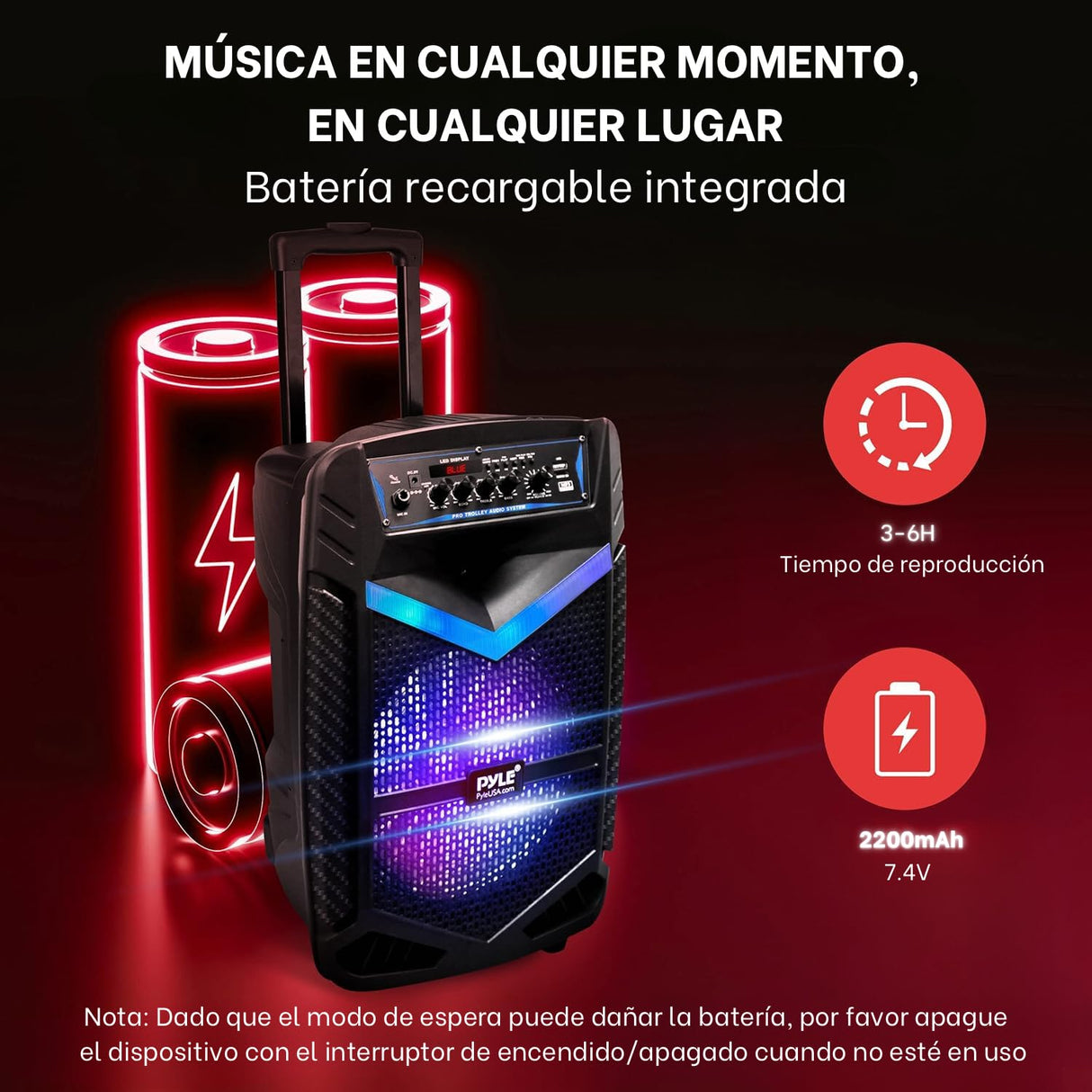 Pyle sistema de altavoces, PA, 600W, Bluetooth, portatil, recargable, exteriores, subwoofer de 10”, Tweeter de 1”, función de grabación, micrófono, luces de fiesta, Radio USB/SD