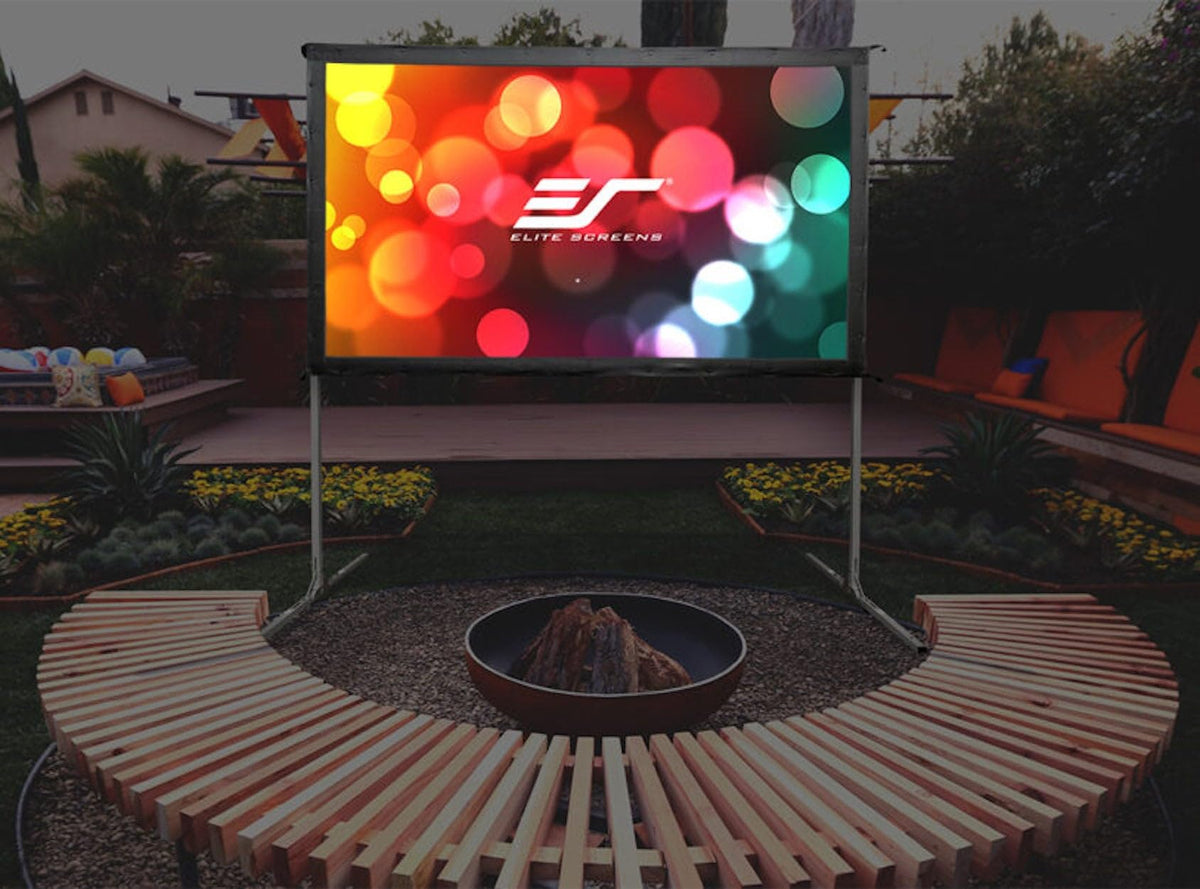 Elite Screens Pantalla de proyector de 120 Pulgadas, Pantallas de Cine para Interiores y Exteriores, Soporte de proyección Plegable portátil Independiente 16:9, Cine en casa, OMS120H2
