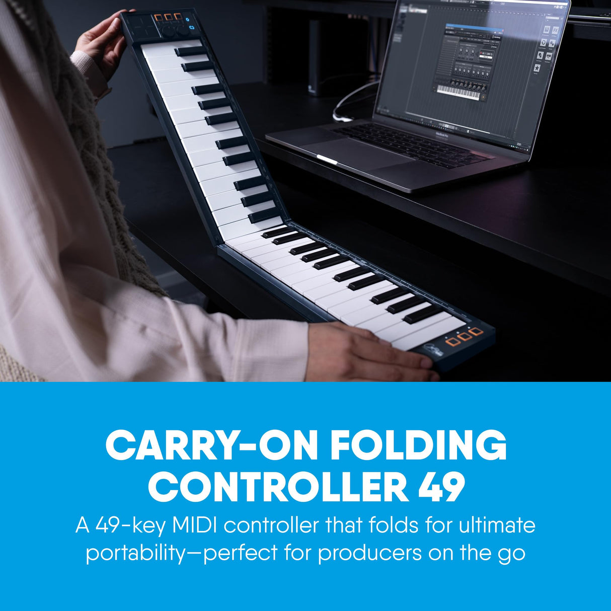 Carry-on FC-49 Teclado Controlador USB Midi/Midi Over Bluetooth Construido con Arpegiador, Pad X/Y, Incluye Cubase LE OEM y Cubase LE OEM IOS DAW Music Software